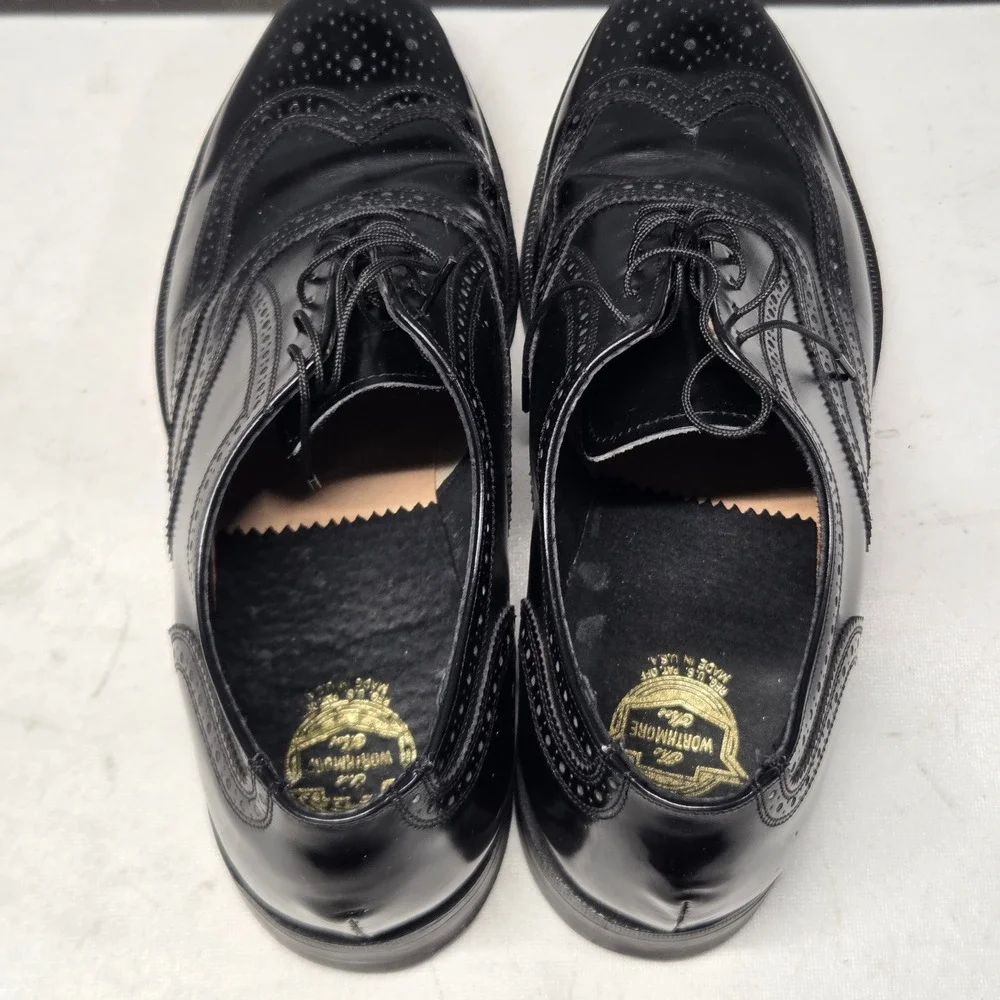 Vintage Florsheim Worthmore Wingtip Blucher Black Leather Dress Shoes USA 10 EEE